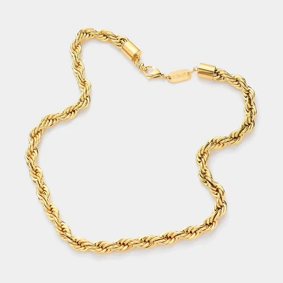 18K Gold Dipped Stainless Steel 18 Inch 8mm Rope Chain Necklace